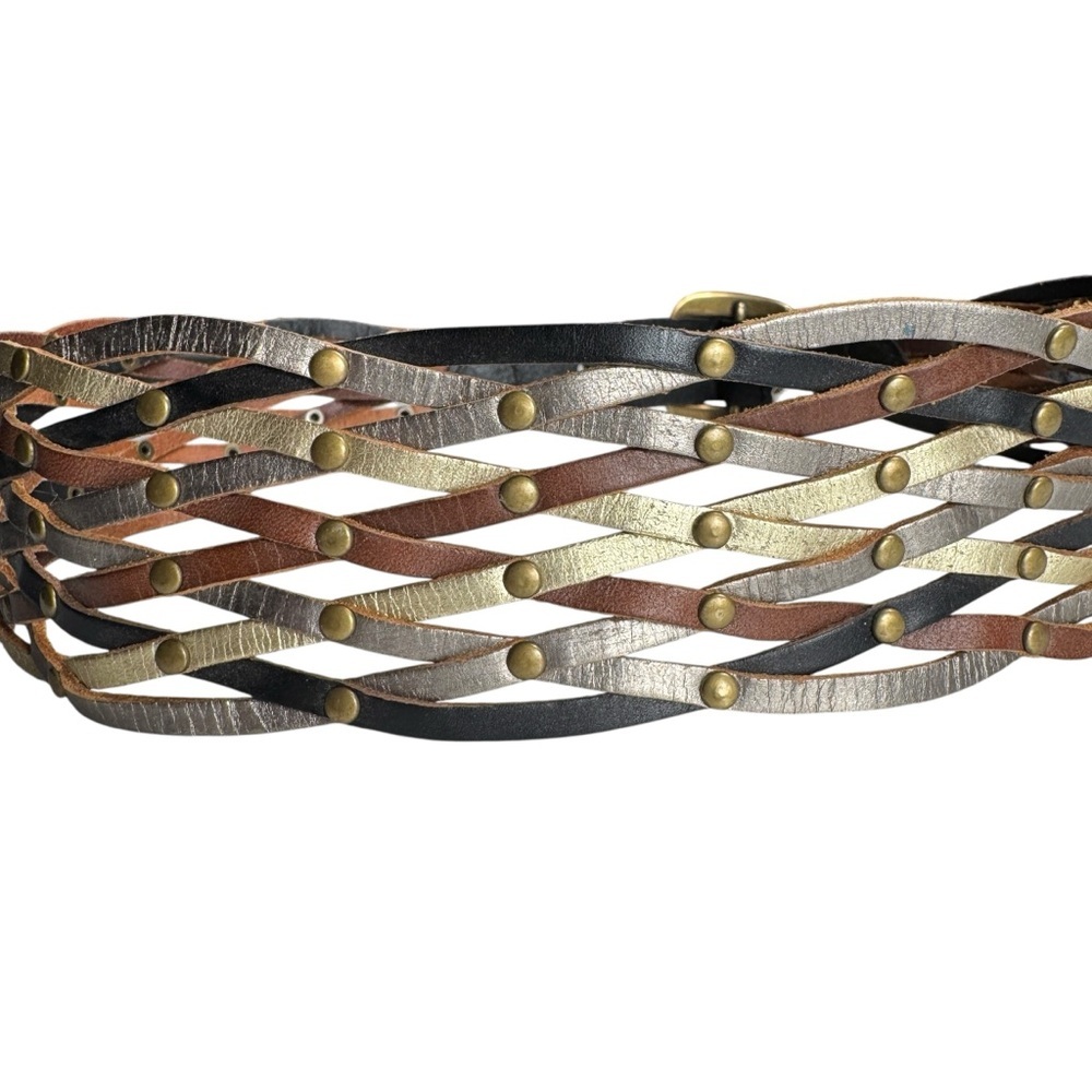 Fossil Genuine Leather Woven Studded Belt, Size Small - Picture 4 of 6